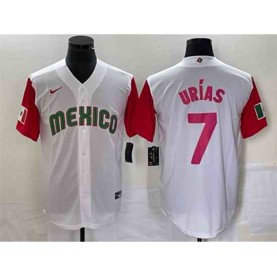 Men Mexico Baseball 7 Julio Urias 2023 White Red World Baseball With Patch Classic Stitched Jersey 6